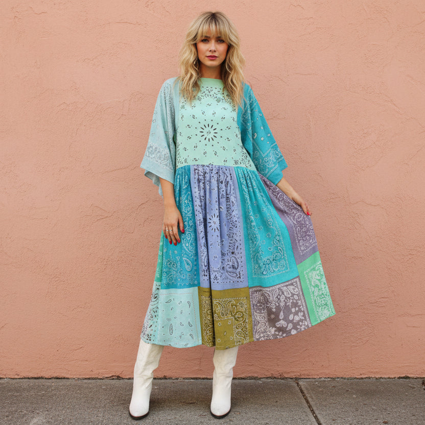 Handmade Patchwork Bandana Maxi Dress – Daisy Palomino Handmade Patchwork Bandana Maxi Dress – Daisy Palomino