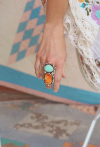 Vintage Turquoise & Orange Spiny Oyster Sterling Ring