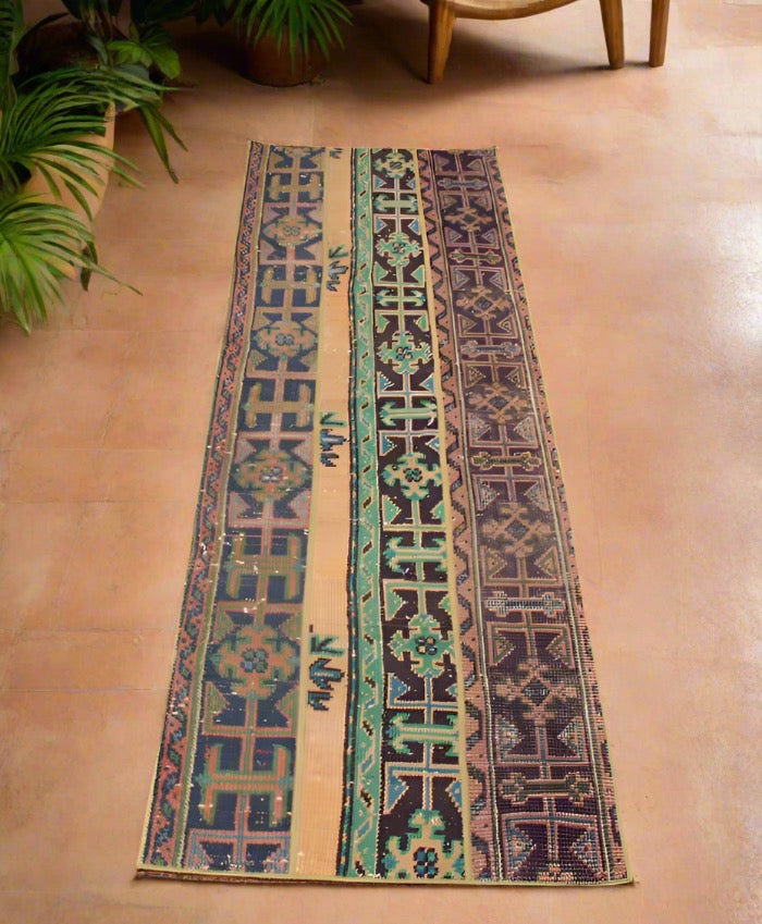 "Laurel Canyon"  Vintage Patchwork Oushak Runner Rug •2 x 6.2ft