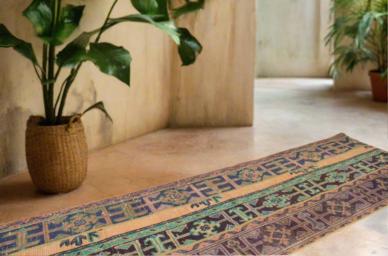 "Laurel Canyon"  Vintage Patchwork Oushak Runner Rug •2 x 6.2ft