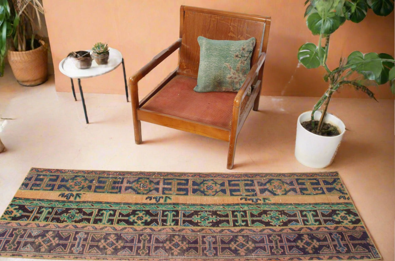 "Laurel Canyon"  Vintage Patchwork Oushak Runner Rug •2 x 6.2ft