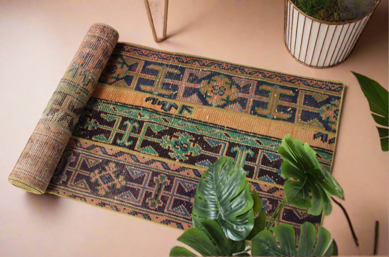 "Laurel Canyon"  Vintage Patchwork Oushak Runner Rug •2 x 6.2ft