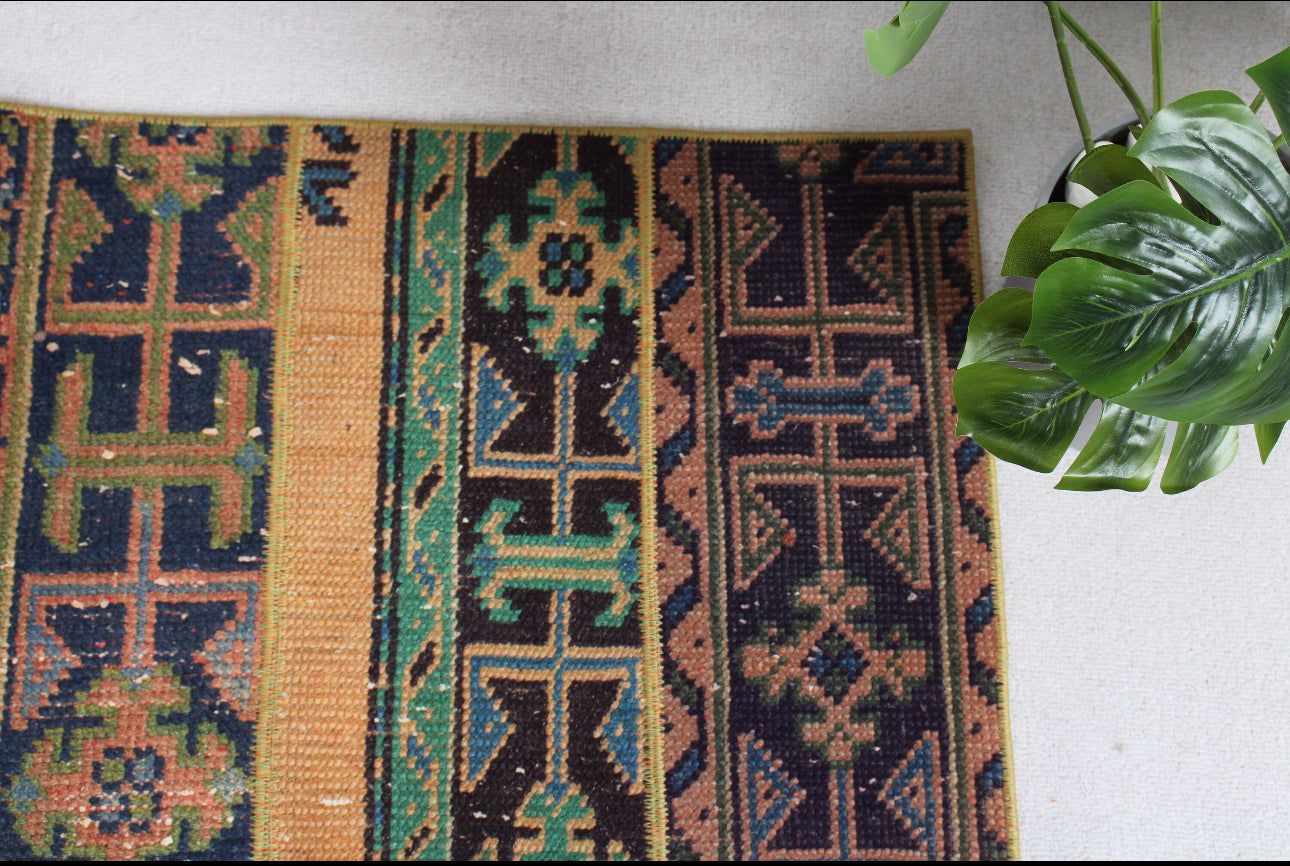 "Laurel Canyon"  Vintage Patchwork Oushak Runner Rug •2 x 6.2ft